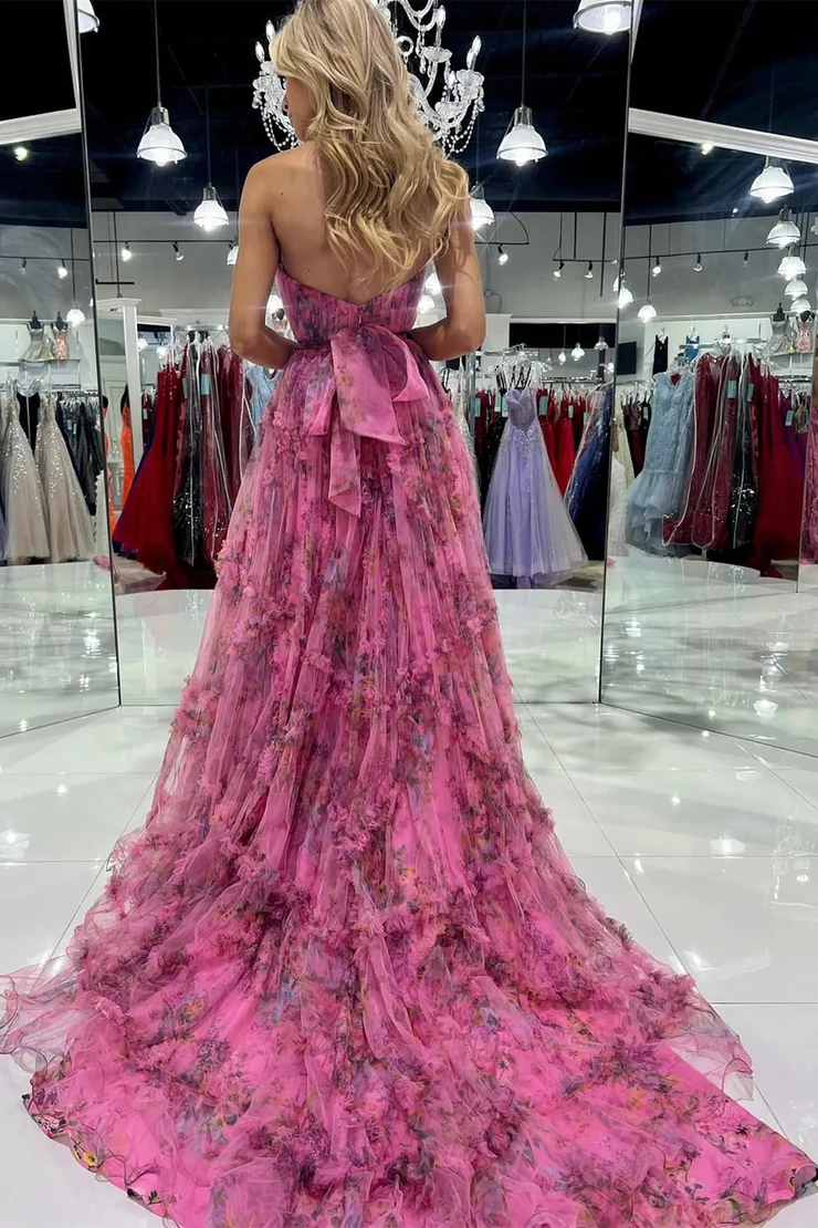 A-Line&Princess Slit Chiffon Sweetheart Sweep/Brush Train Strapless Long Dress Evening Dress