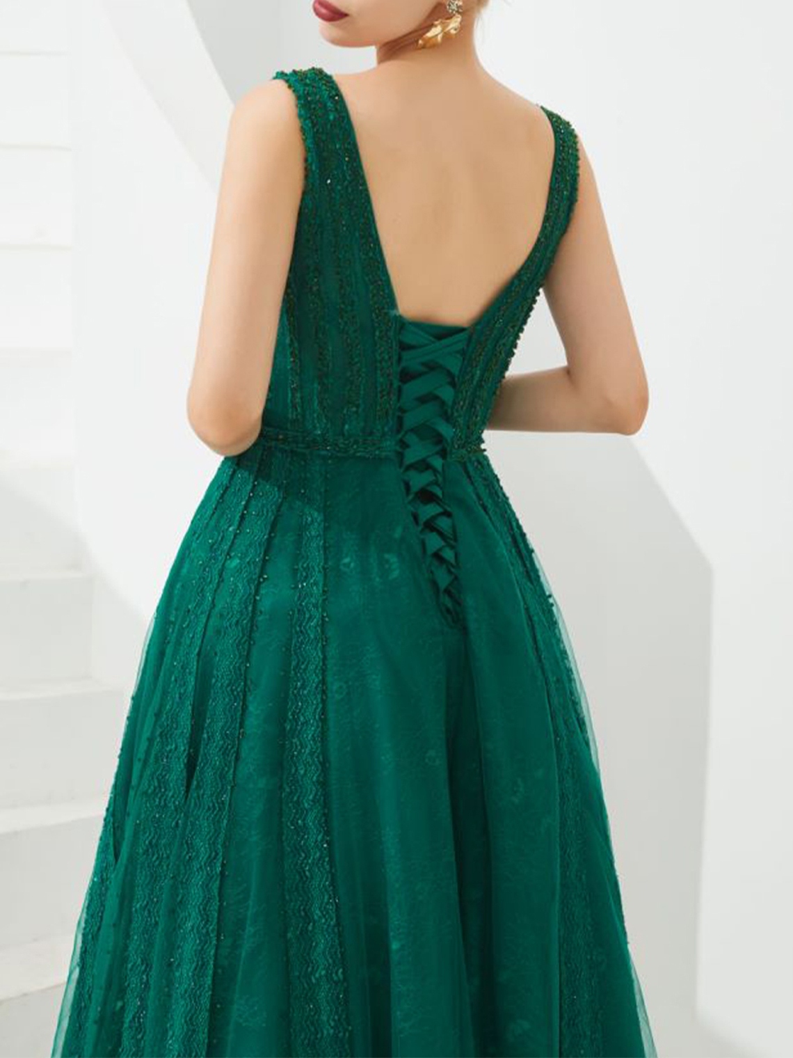 A-Line Evening Dress Prom Dress V Neck Sleeveless Party Gown Plus Size