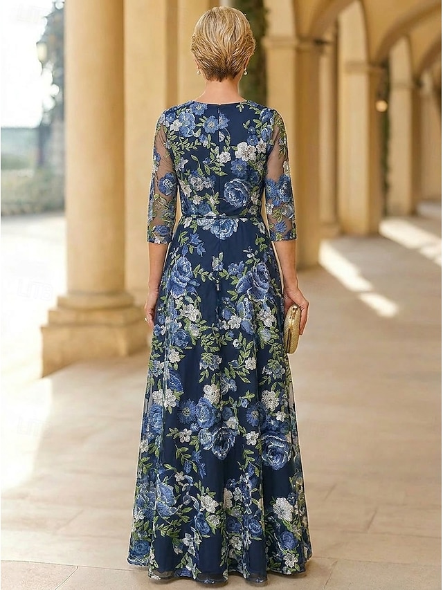 a-line mother of the bride dresses party dresses floor length lace tulle with 3d flowers v neck, supplier image 3