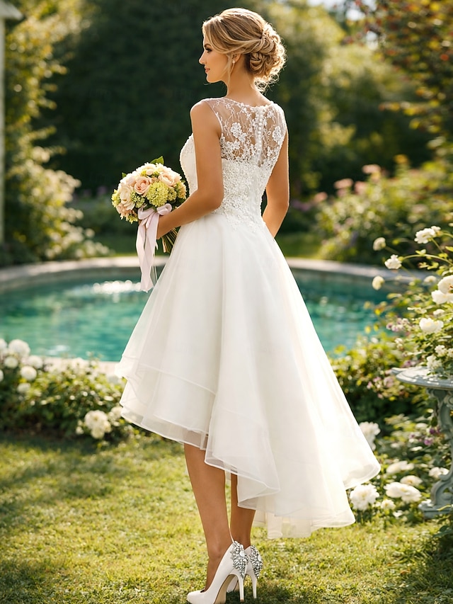 a-line little white dress wedding dress off-the-shoulder sleeveless lace, supplier image 2