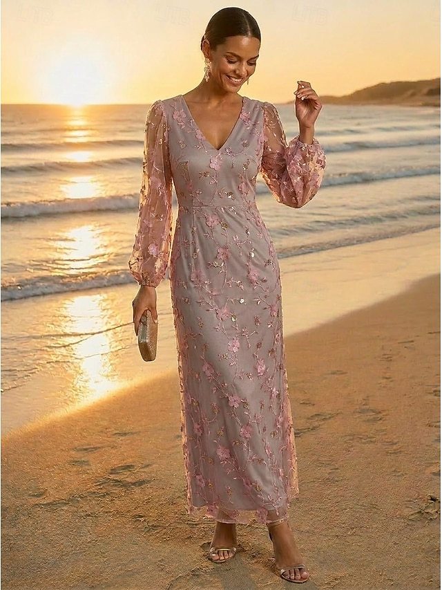 sheath column mother of the bride dresses cocktail dresses party dresses ankle length lace tulle, supplier image 6
