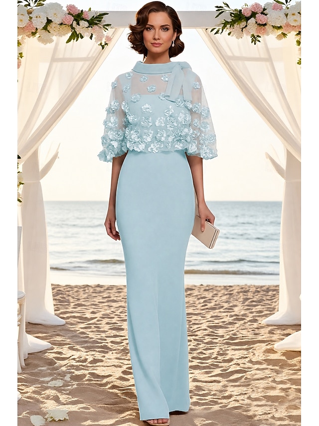 two piece floor length mother of the bride dresses wedding guest dresses cocktail dresses party dresses half sleeve short sleeve scoop neck crew neck, supplier image 10