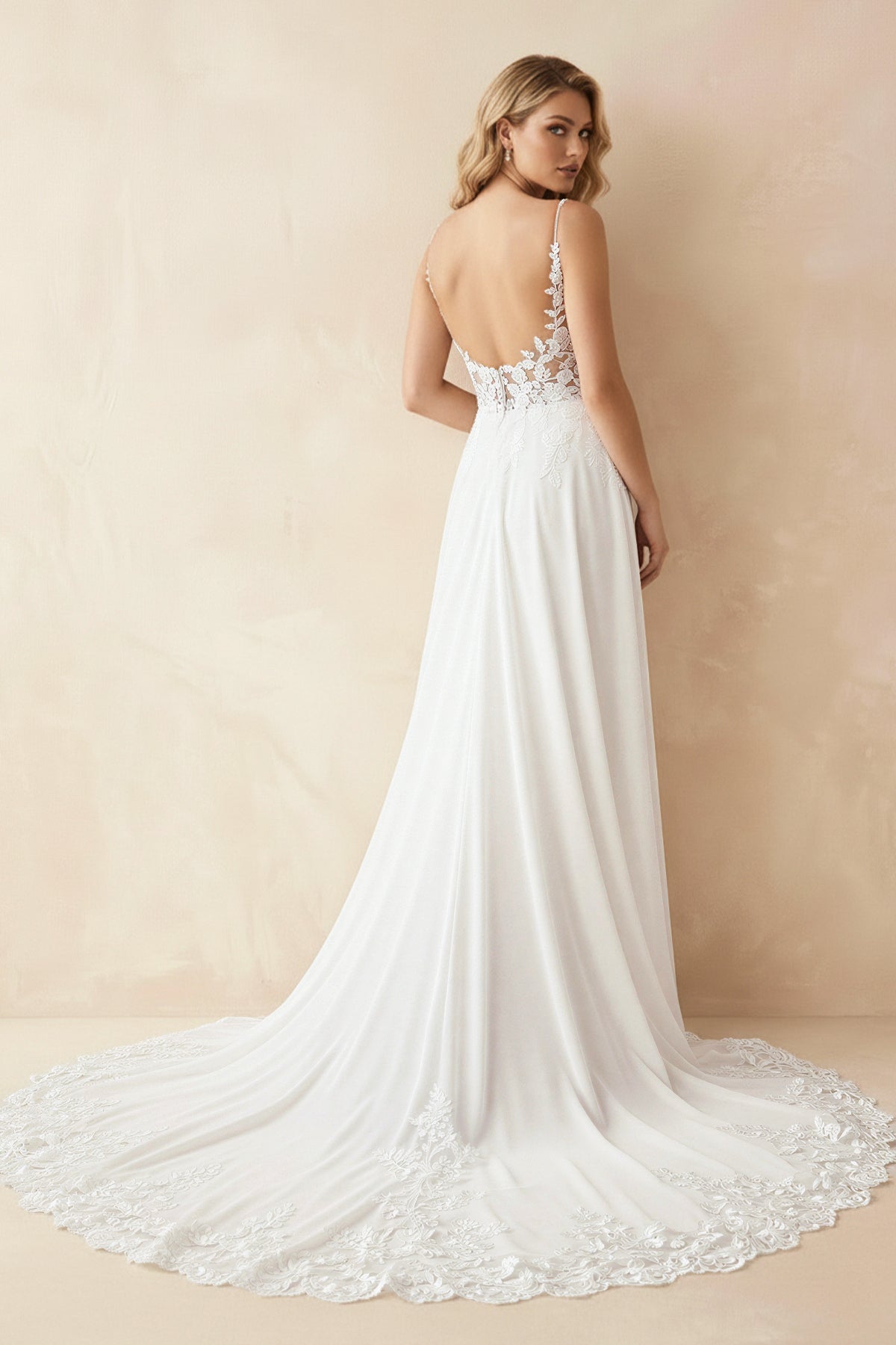 Boho A-Line V Neck Chiffon Wedding Dresses with Appliques