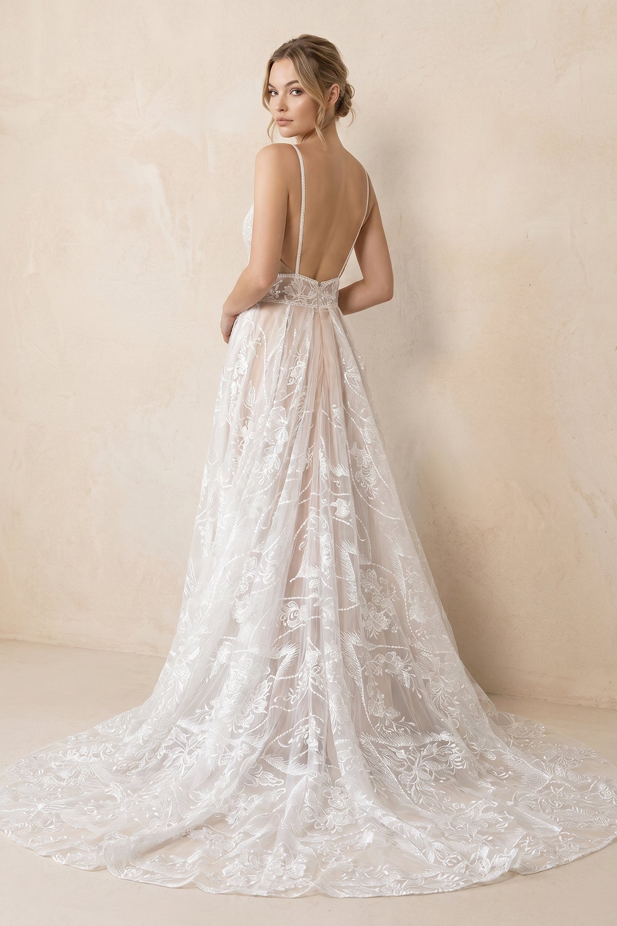 Boho A-Line V Neck Lace V Neck Wedding Dresses