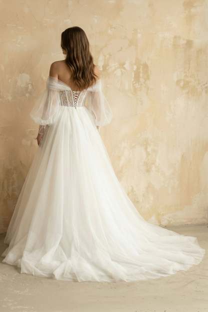 Boho A-Line Wedding Dresses Detachable Long Puff Sleeve