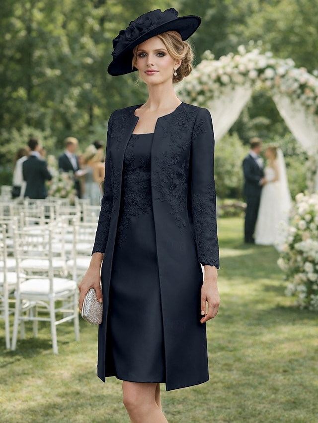 two piece sheath column mother of the bride dresses wedding guest dresses knee length satin lace, supplier image 13