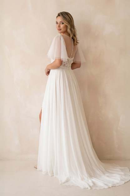 Plus Size Sweetheart Short Sleeves Sweep Train Chiffon Wedding Dresses