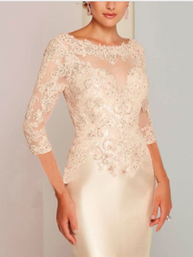 sheath column knee length mother of the bride dresses wedding guest dresses cocktail dresses party dresses 3/4 length sleeve jewel neck elegant, supplier image 7