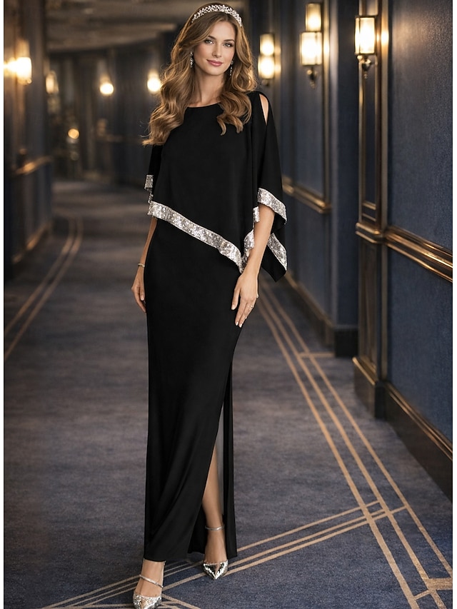 mother of the bride dresses ankle length chiffon with sequin 3/4 length sleeve jewel neck elegant, supplier image 19