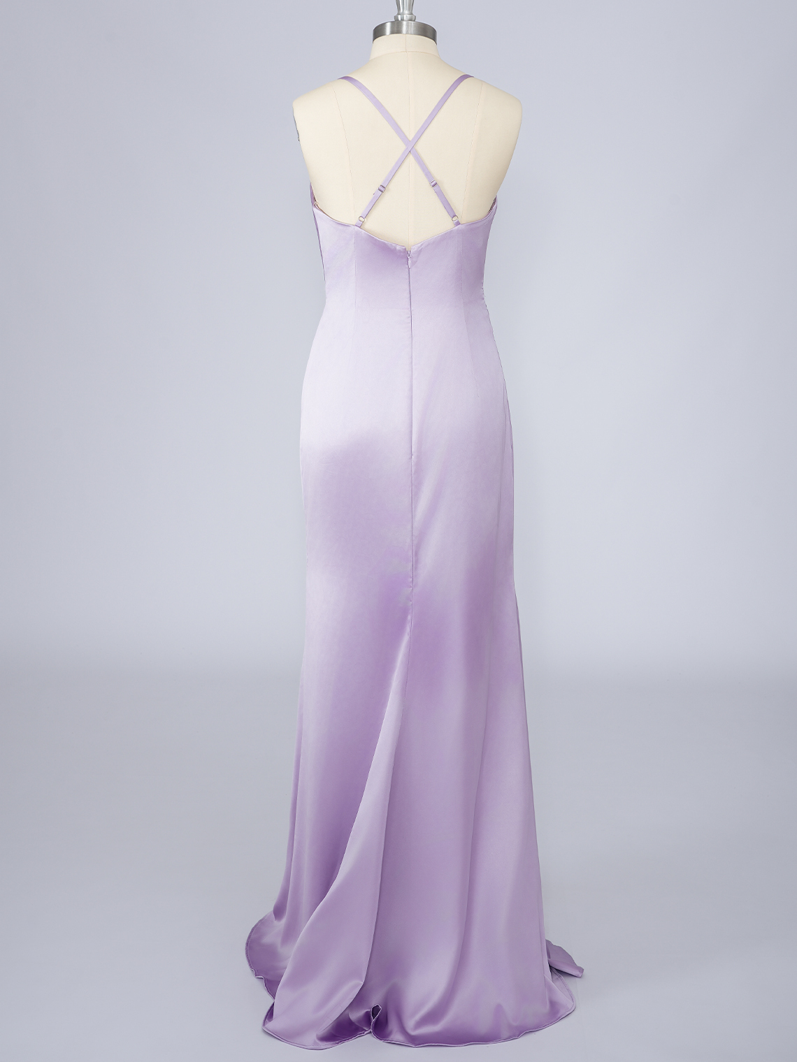 Lilac Silk Satin Spaghetti Floor Length With Slit Long Prom Dress