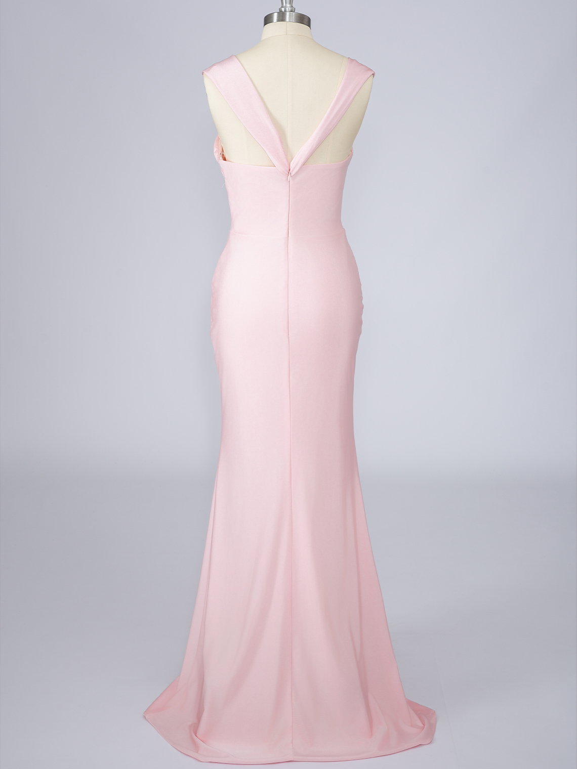 Pink Mermaid Satin Sleeveless With High Split Long Prom Dress