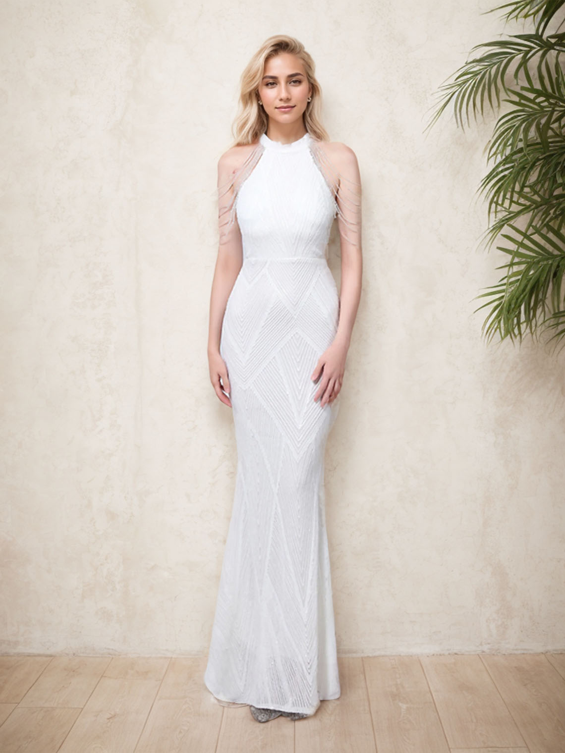 Mermaid Sequined Halter Neck Sleeveless Floor Length Prom Dress