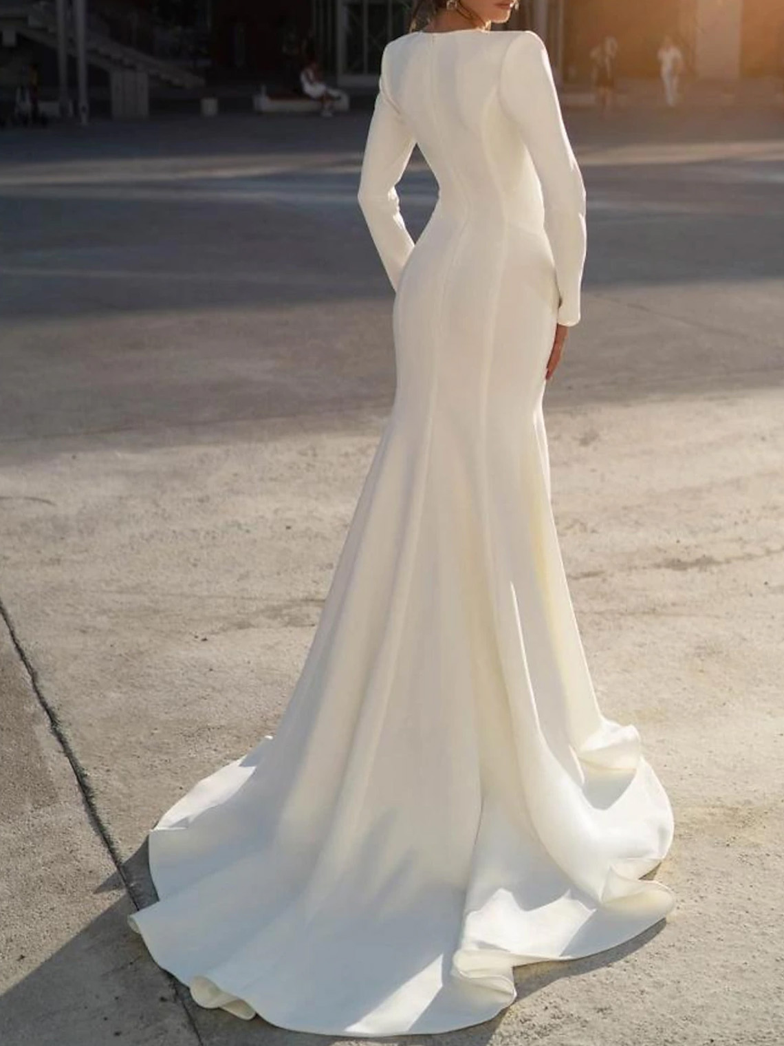 Mermaid V Neck Long Sleeve With Beading Formal Wedding Dresses