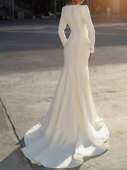 Dresses Mermaid V Neck Long Sleeve With Beading Formal Wedding Dresseseses