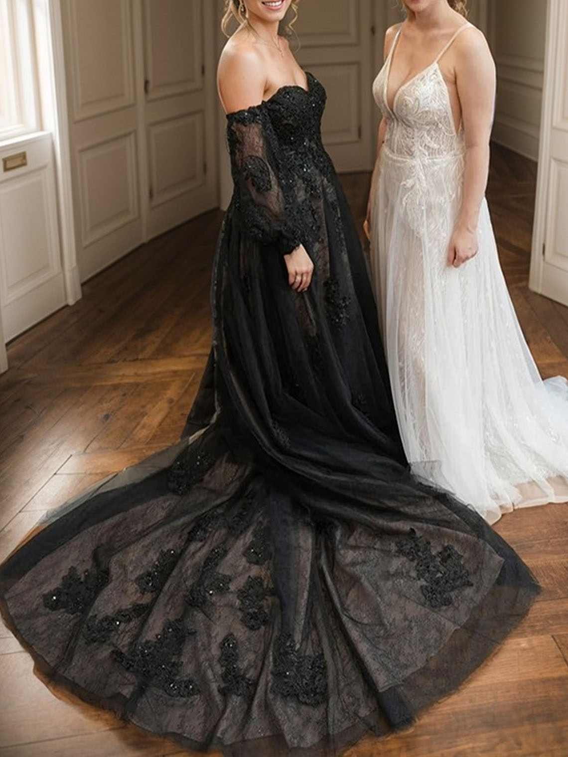 Ball Gown Tulle Sweetheart  With Appliques Black  Wedding Dress
