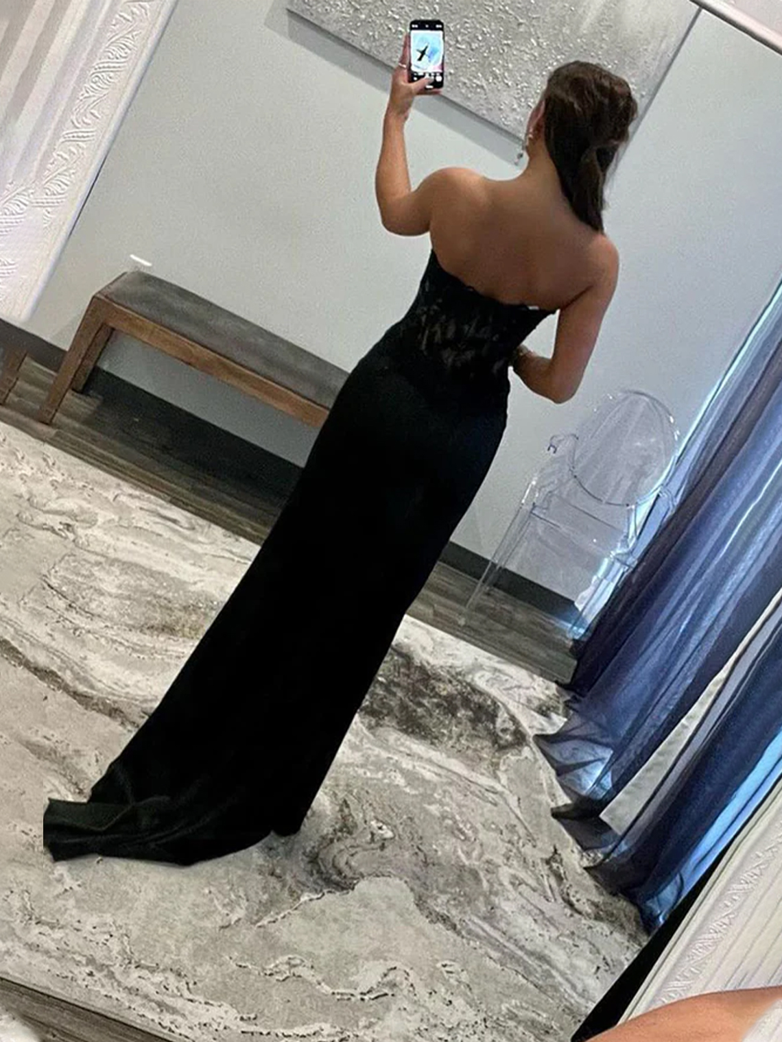Black Mermaid Satin Sweetheart Long Lace-up Back with Slit Prom Dress