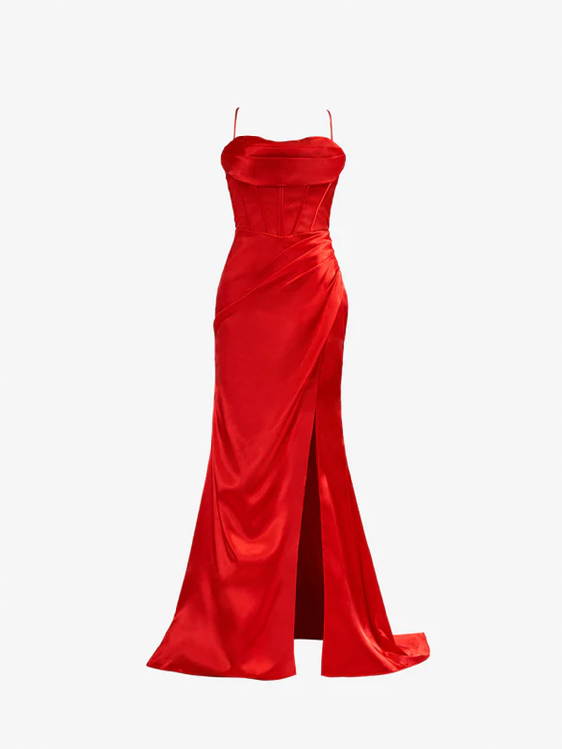 Mermaid Spaghetti Straps Satin Sweep Train with High Slit Prom Dress