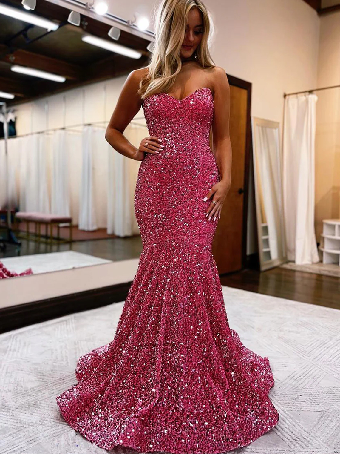 Mermaid Sequin Sweetheart Corset Adjustable Lace Up Prom Dress
