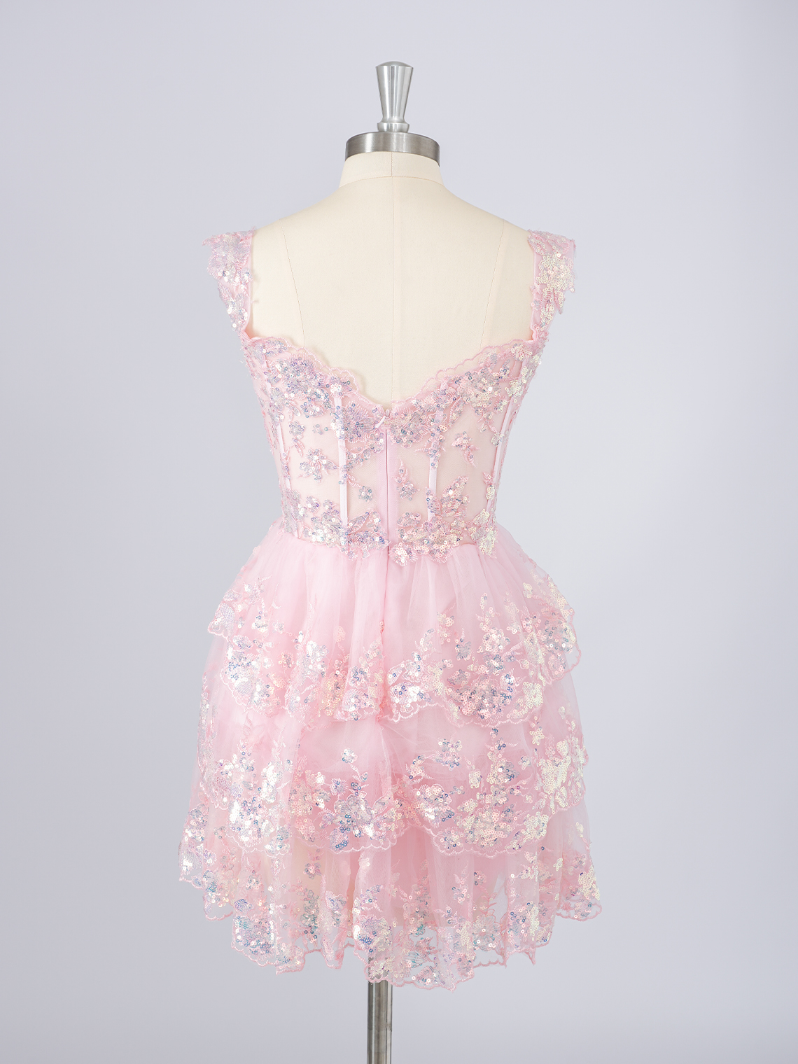 Pink A-Line Sweetheart Sequins Short With Appliques Homecoming Dress