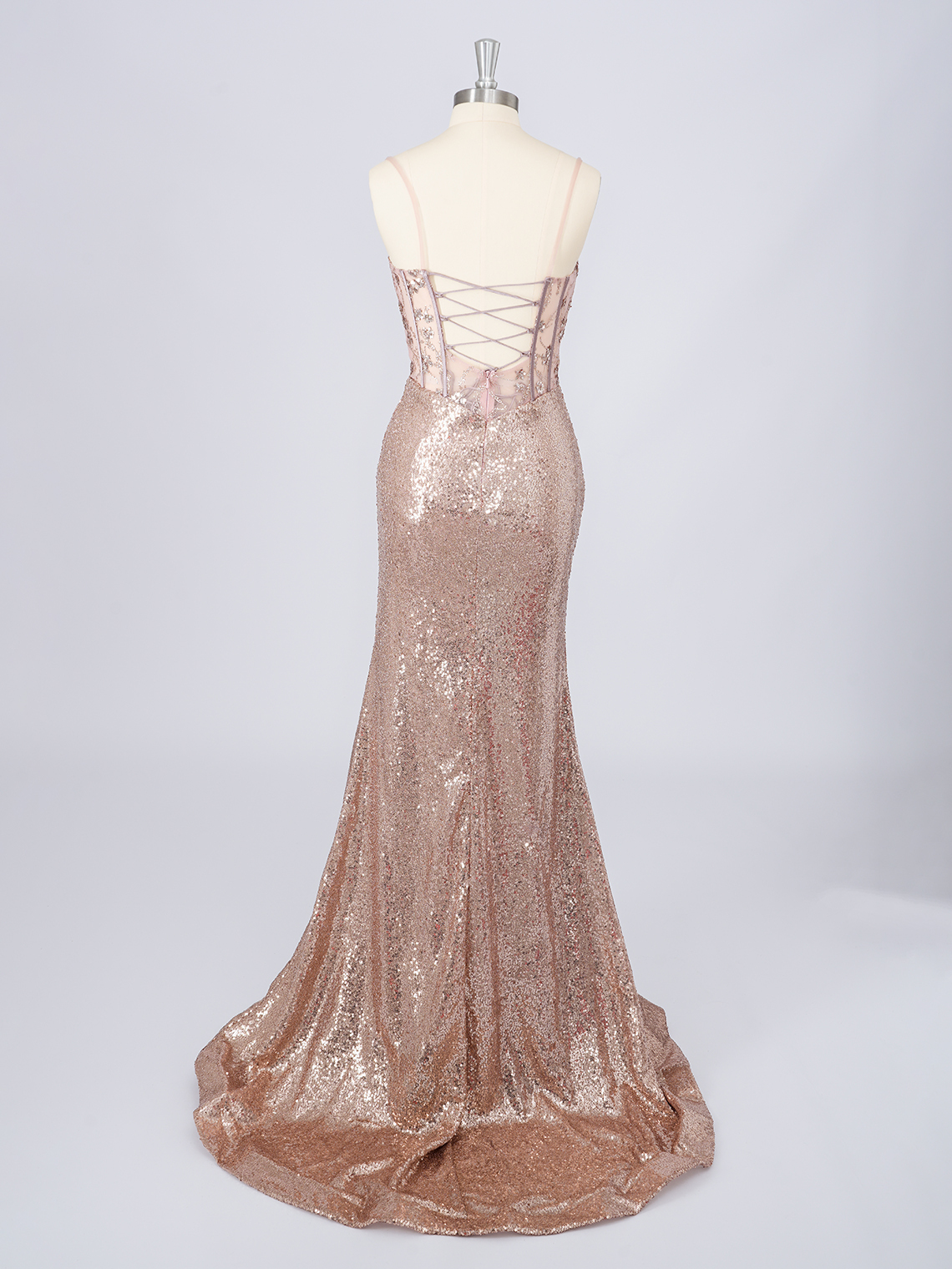 Dusty Pink Mermaid Sequins Spaghetti With High Split Prom Dress