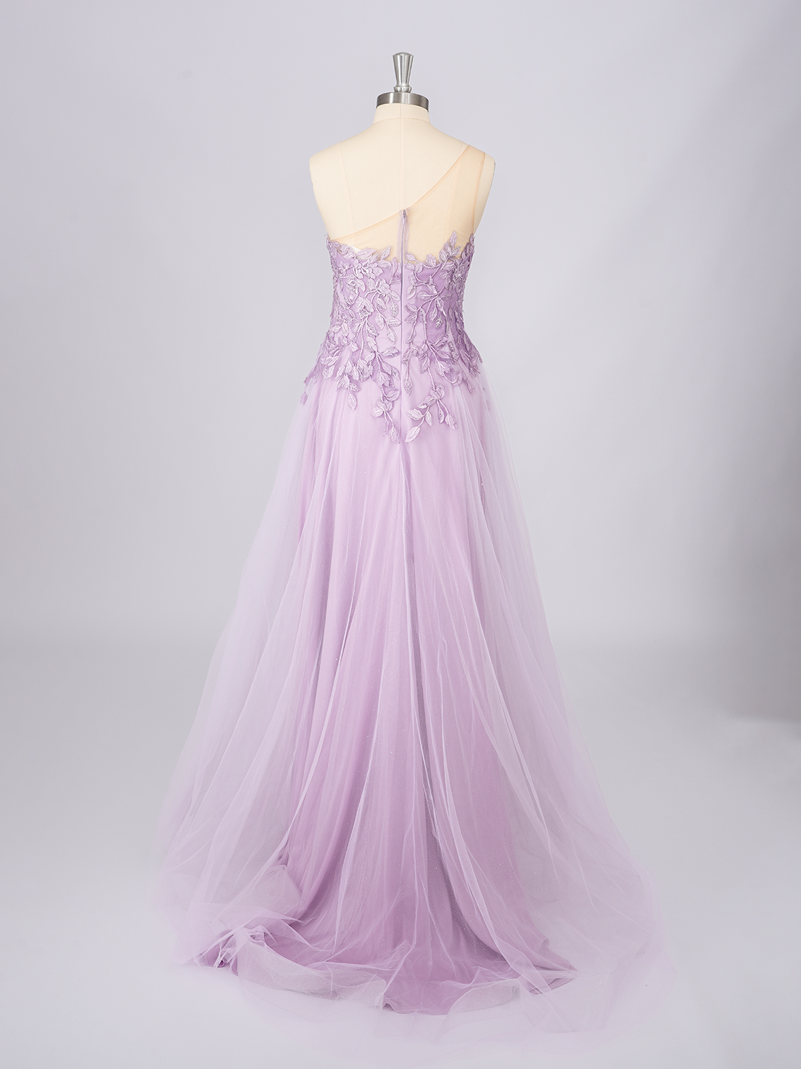 A-Line Tulle One Shoulder Floor Length With Appliques Long Prom Dress