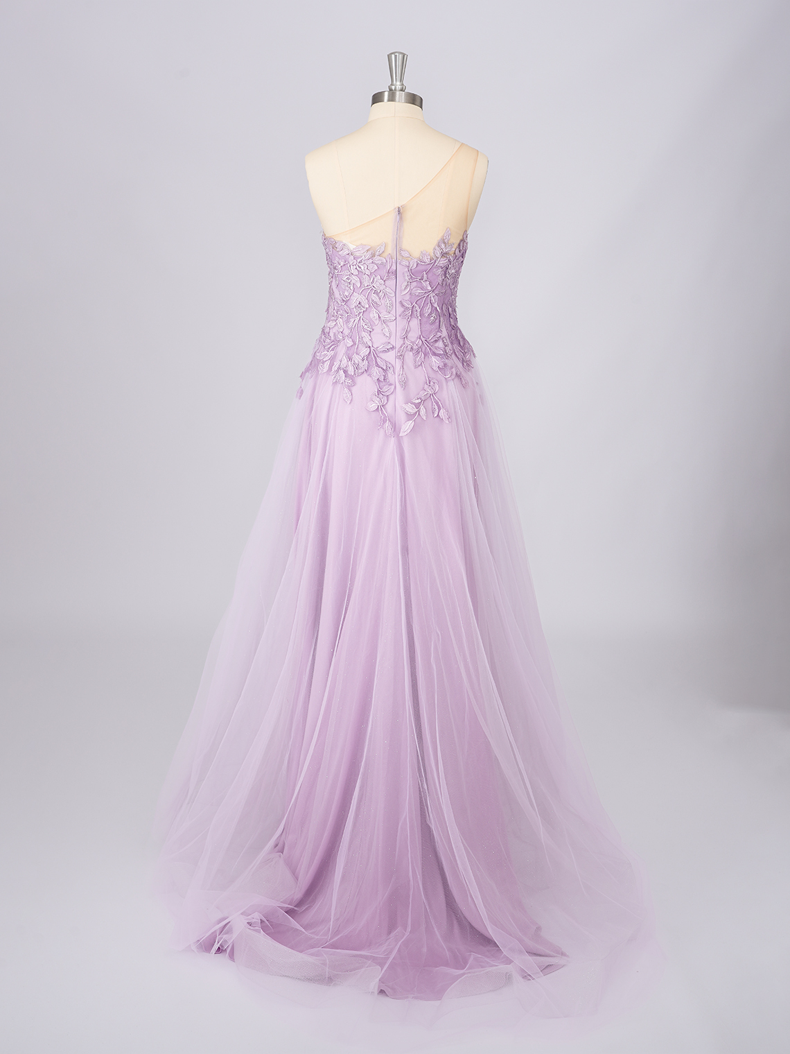 A-Line Tulle One Shoulder Floor Length With Appliques Long Prom Dress