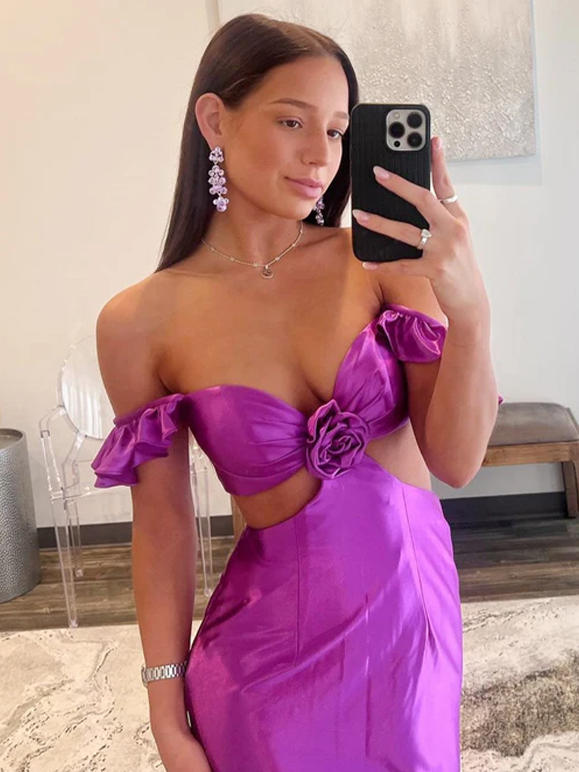 Mermaid/Trumpet Satin Flutter Sleeve Cutout Floor Length Evening Dress