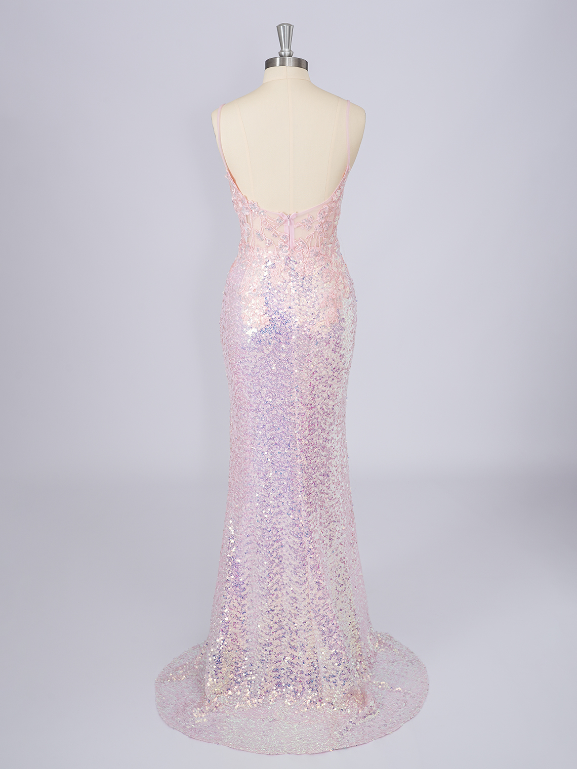 Pink Mermaid V Neck Sequins Sleeveless With Slit Long Prom Dress