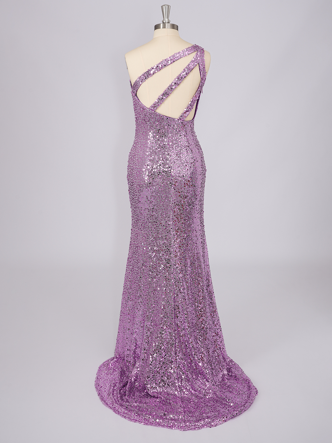 Lilac Mermaid Sequins One Shoulder Sleeveless With Slit Prom Dress