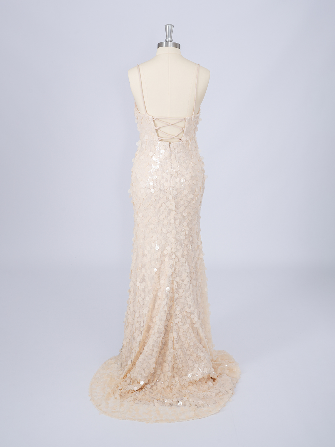 Pearl Pink Mermaid Spaghetti Sequins With Slit Long Prom Dresses