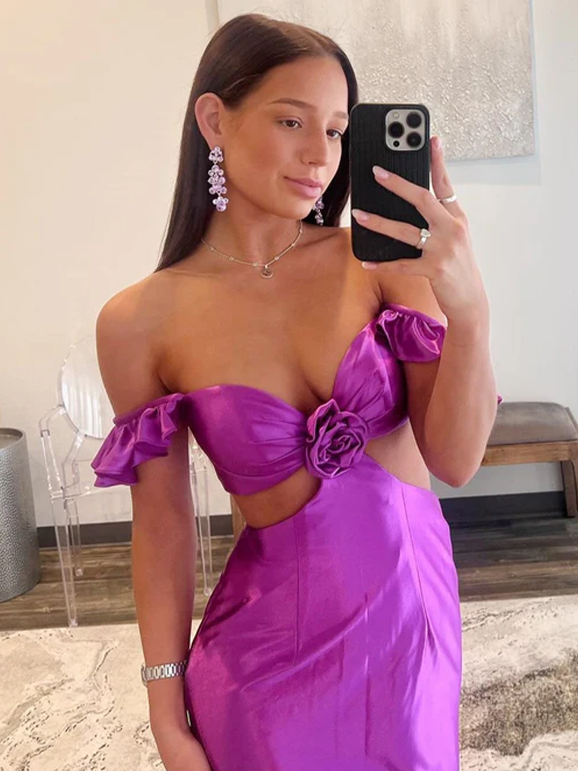 Mermaid/Trumpet Satin Flutter Sleeve Cutout Floor Length Evening Dress