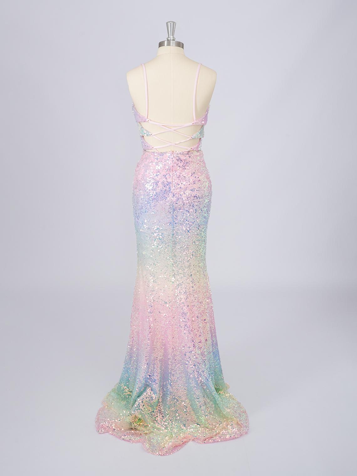 Colorful Mermaid Sequins Spaghetti Sleeveless Long Prom Dresses