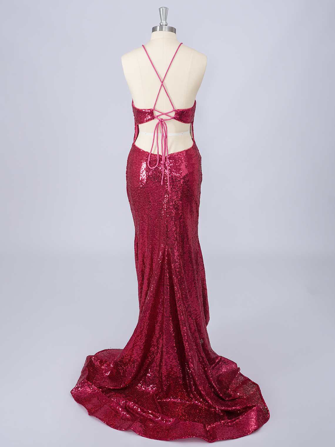 Mermaid Burgundy Sequins Spaghetti Sweep/Brush Train Long Prom Dress