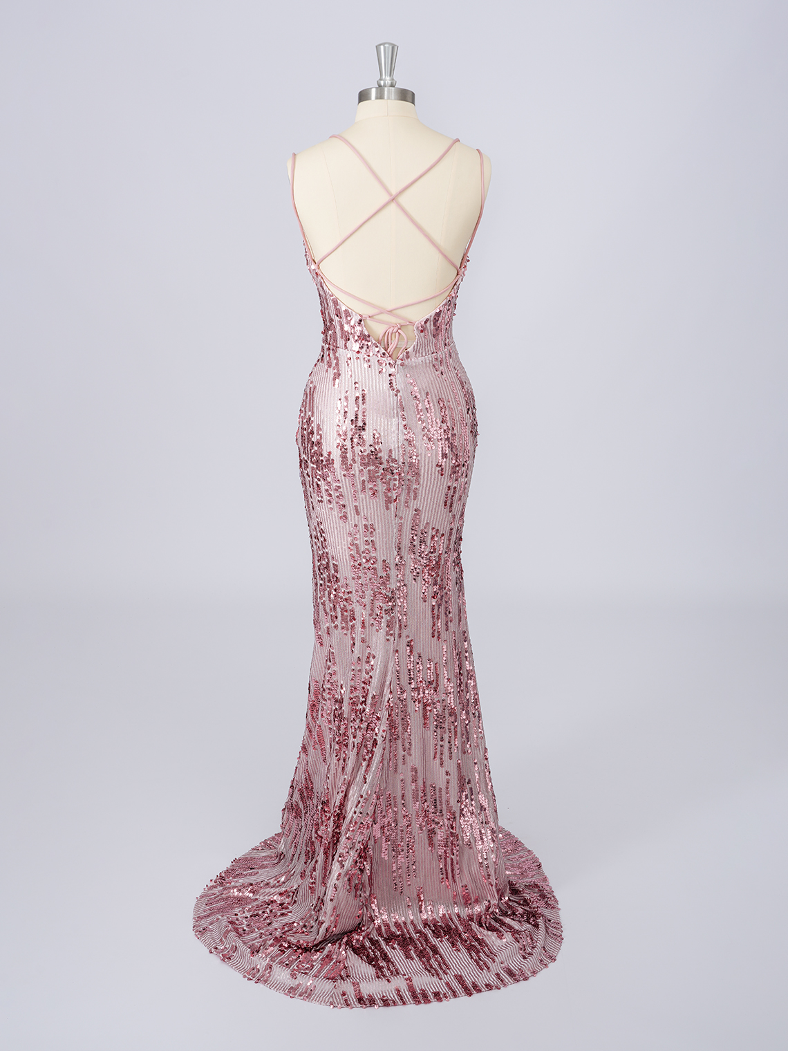 Dusty Mauve Mermaid Sequins Spaghetti With Slit Long Prom Dress