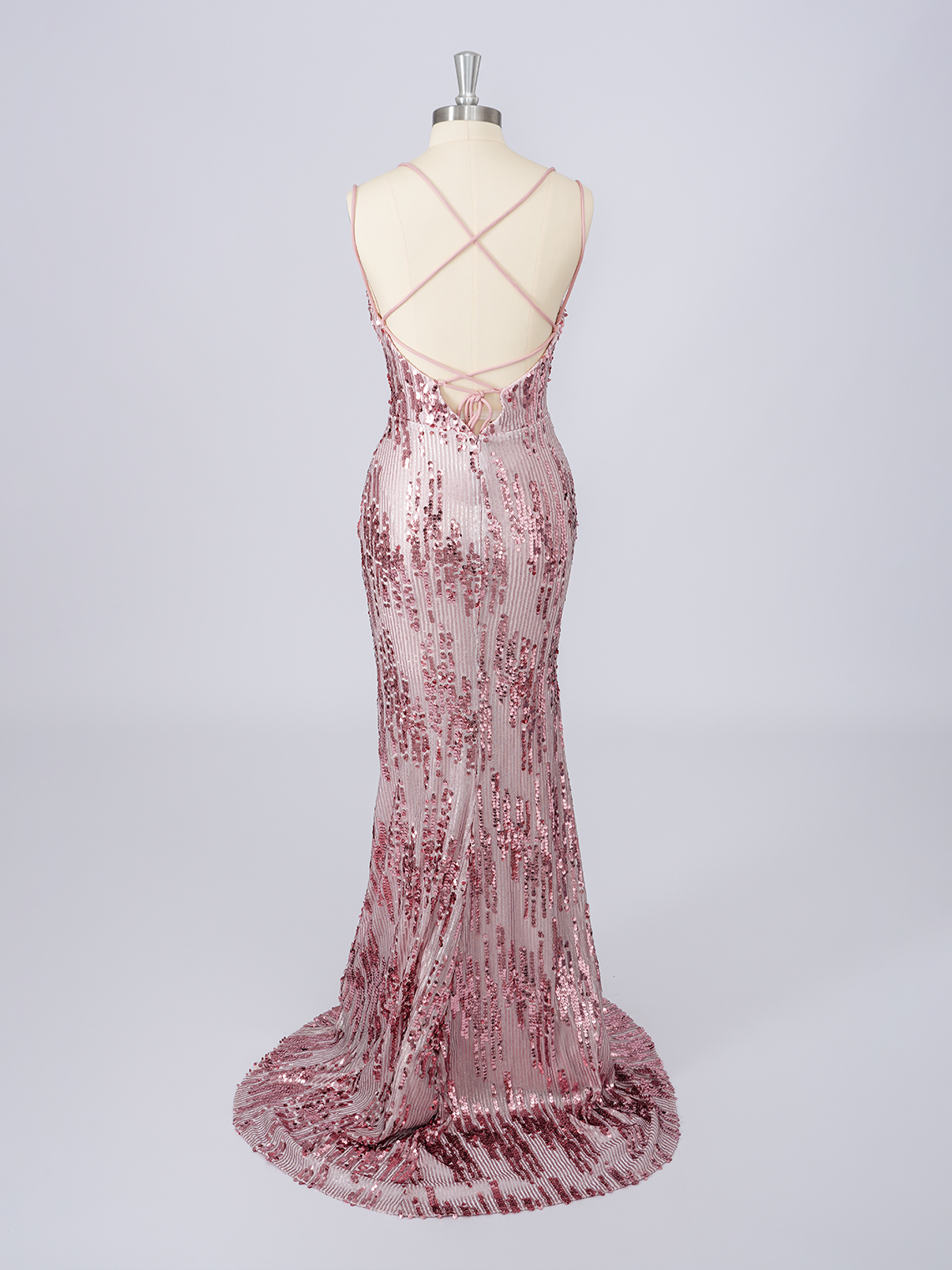 Dusty Mauve Mermaid Sequins Spaghetti With Slit Long Prom Dress