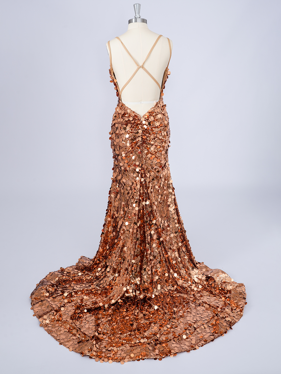 Sparkle Gold Mermaid Court Train With Sequin Long Prom Dress