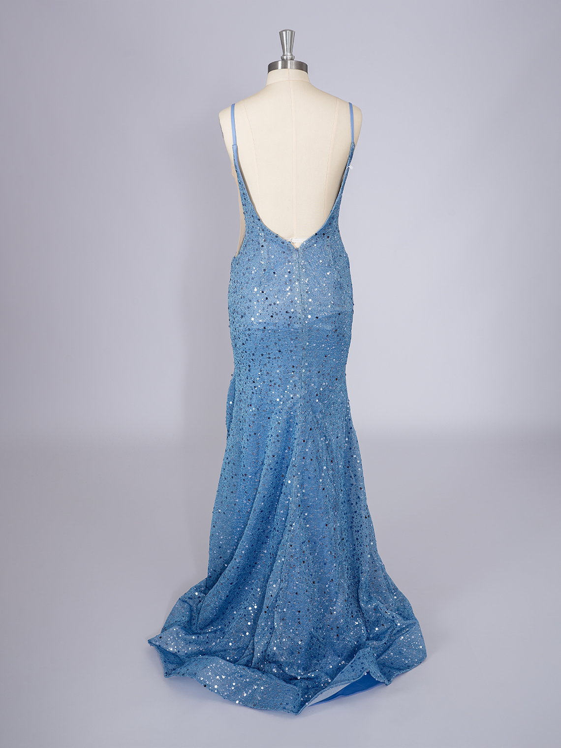 Blue Mermaid  Deep V Neck Backless With High Split Long Prom Dress