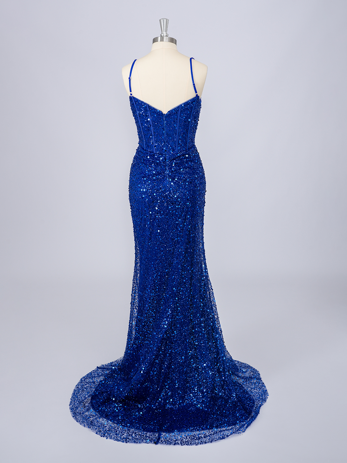 Sparkle Royal Blue Mermaid Deep V Neck Sequins Long Prom Dress