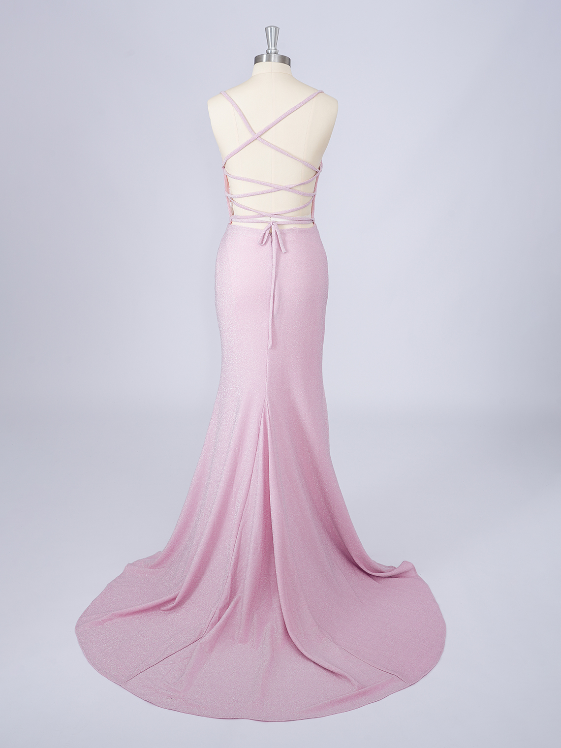 Sexy Pink Mermaid Crape Spaghetti Sleeveless Long Prom Dress
