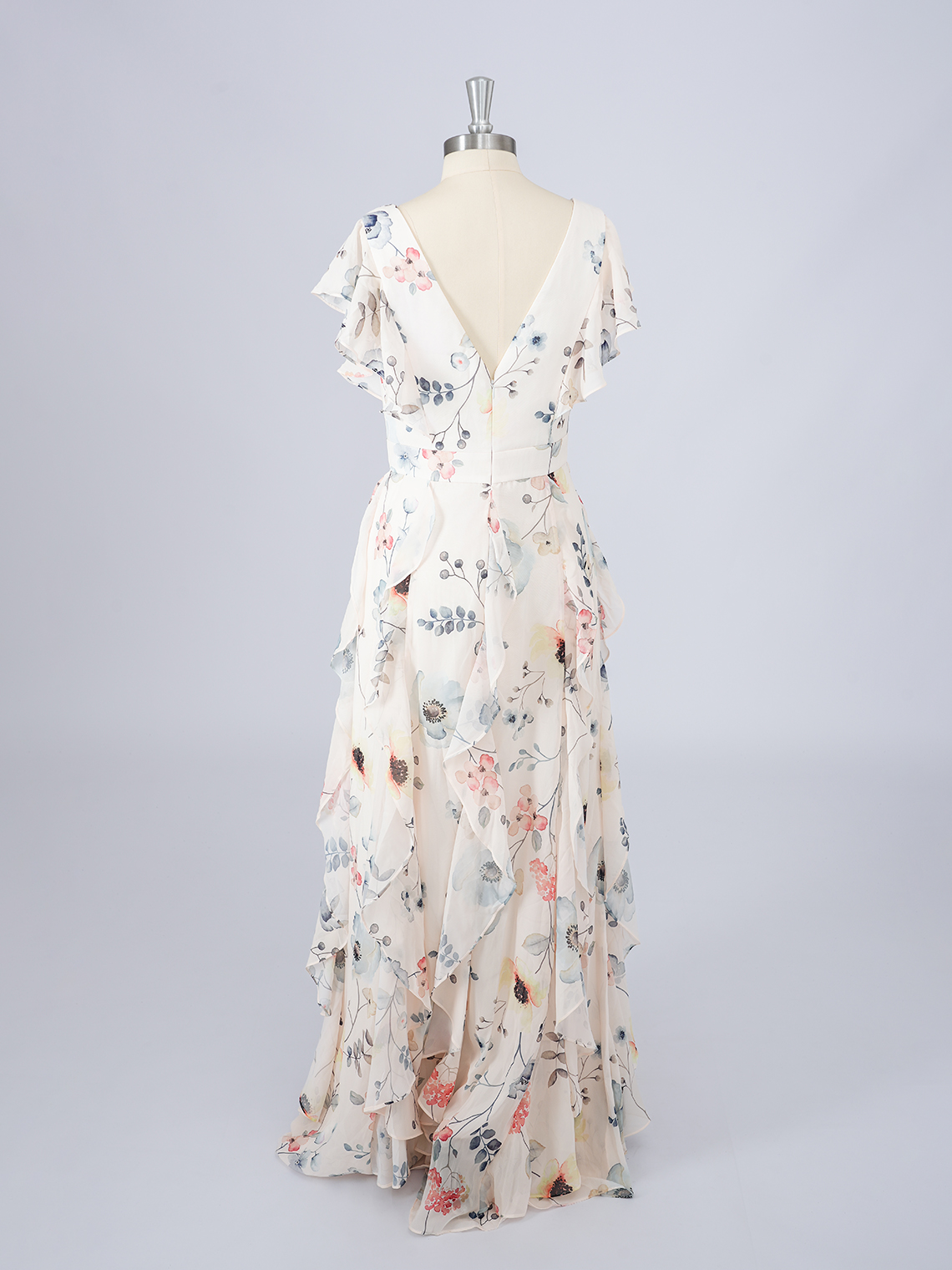 A-Line Chiffon Dress with floral patterns With Ruffles Prom Dress 