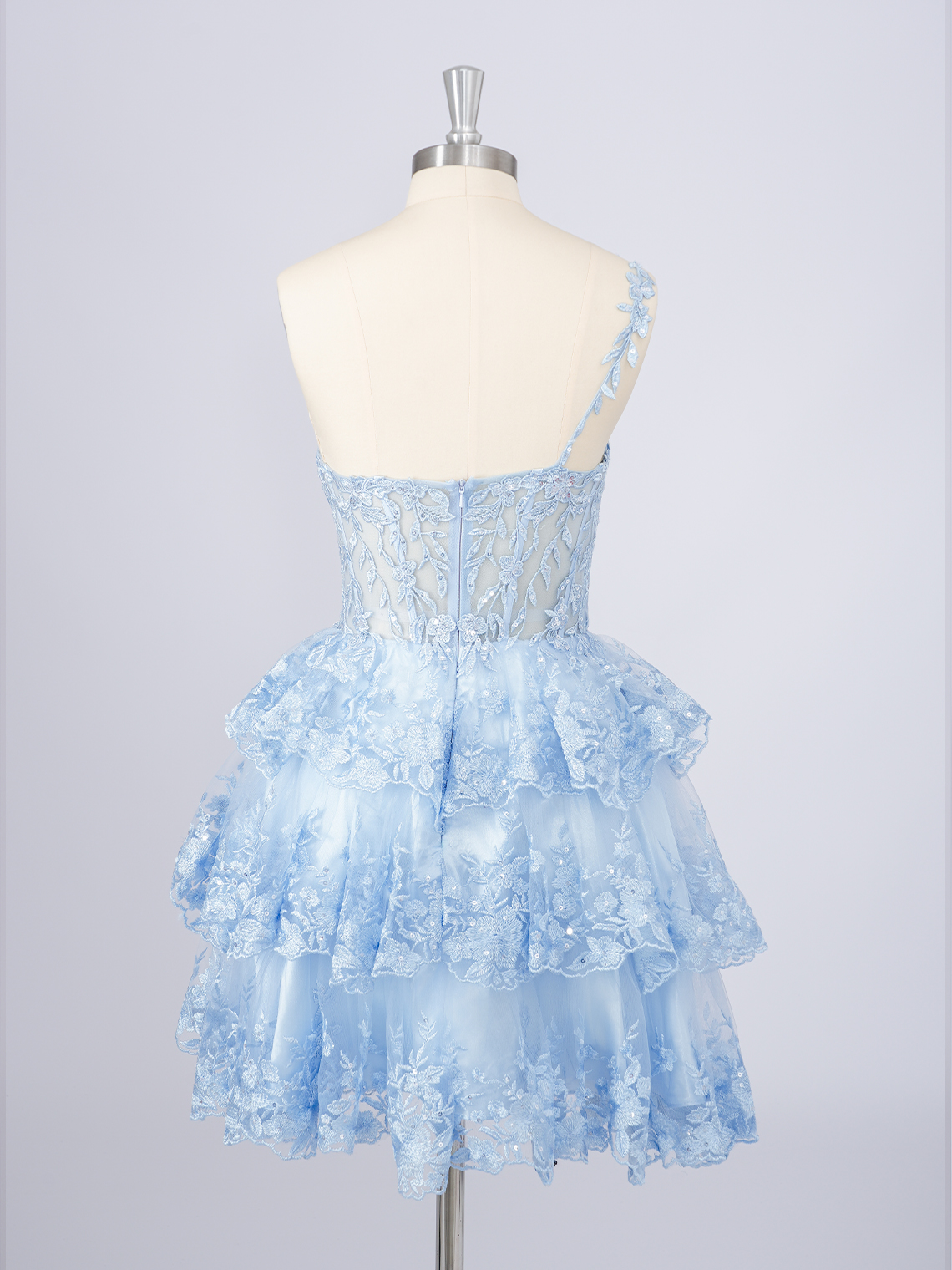 A-Line Tulle One Shoulder Sequin With Appliques Short Homecoming Dress