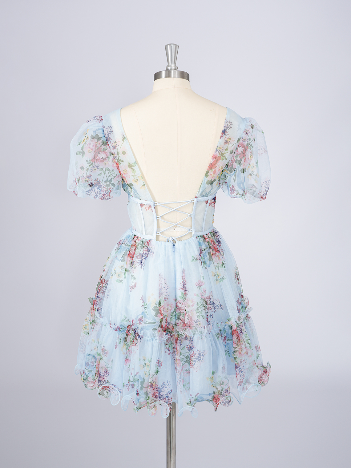 Blue A-Line Chiffon V Neck With Bow knot Short Homecoming Dress