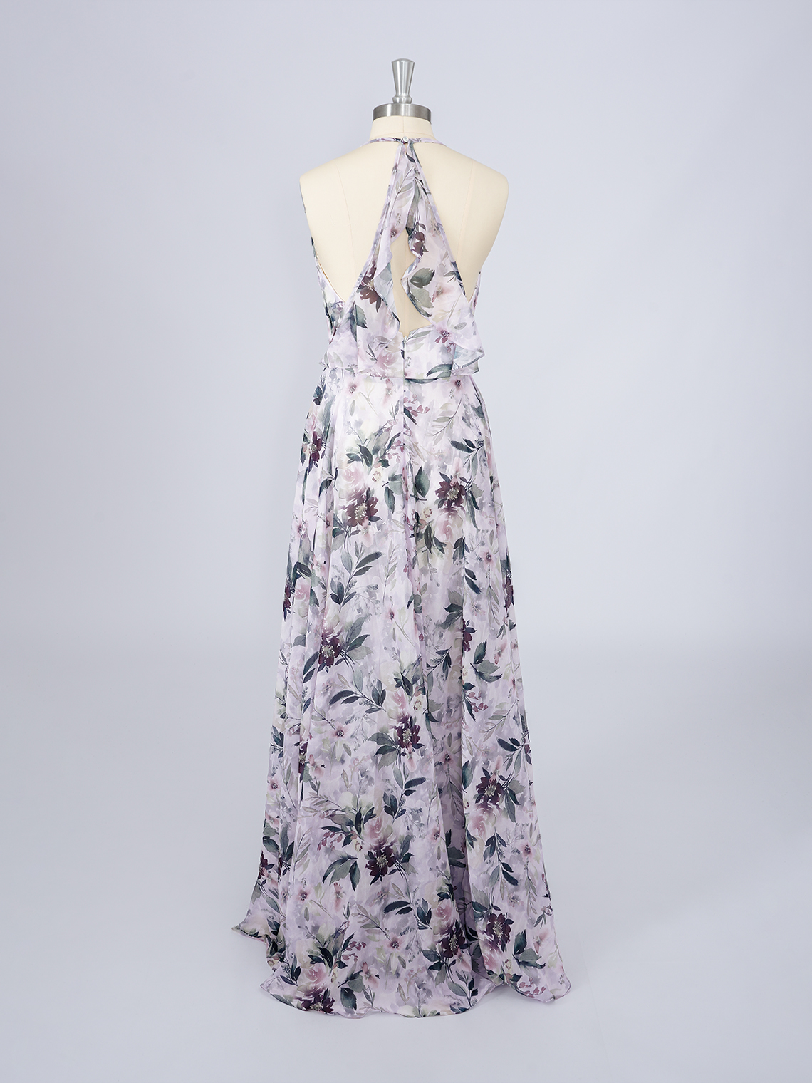 Lilac A-Line Chiffon Dress with floral patterns Long Prom Dress