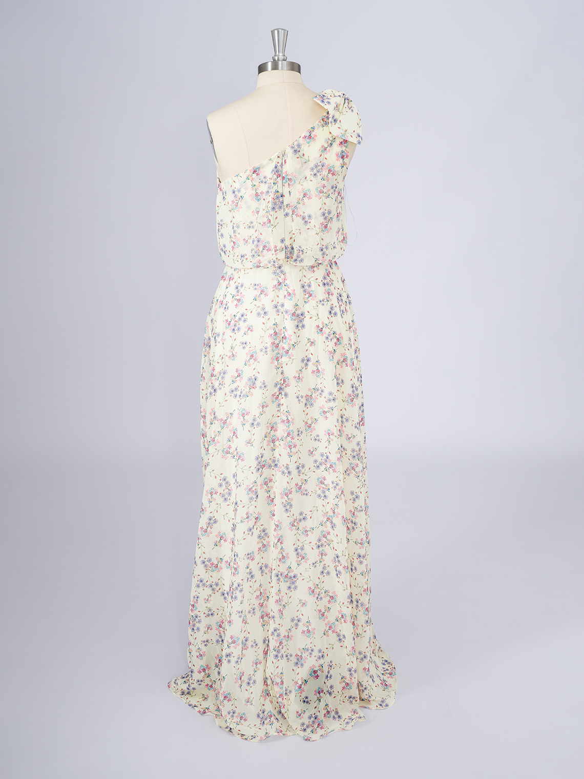 Yellow  A-Line Chiffon Dress with floral patterns Long Prom Dress