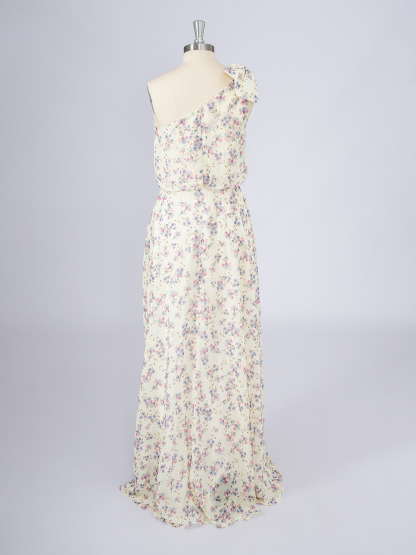 Dress Yellow  A-Line Chiffon Dress with floral patterns Long Prom Dress