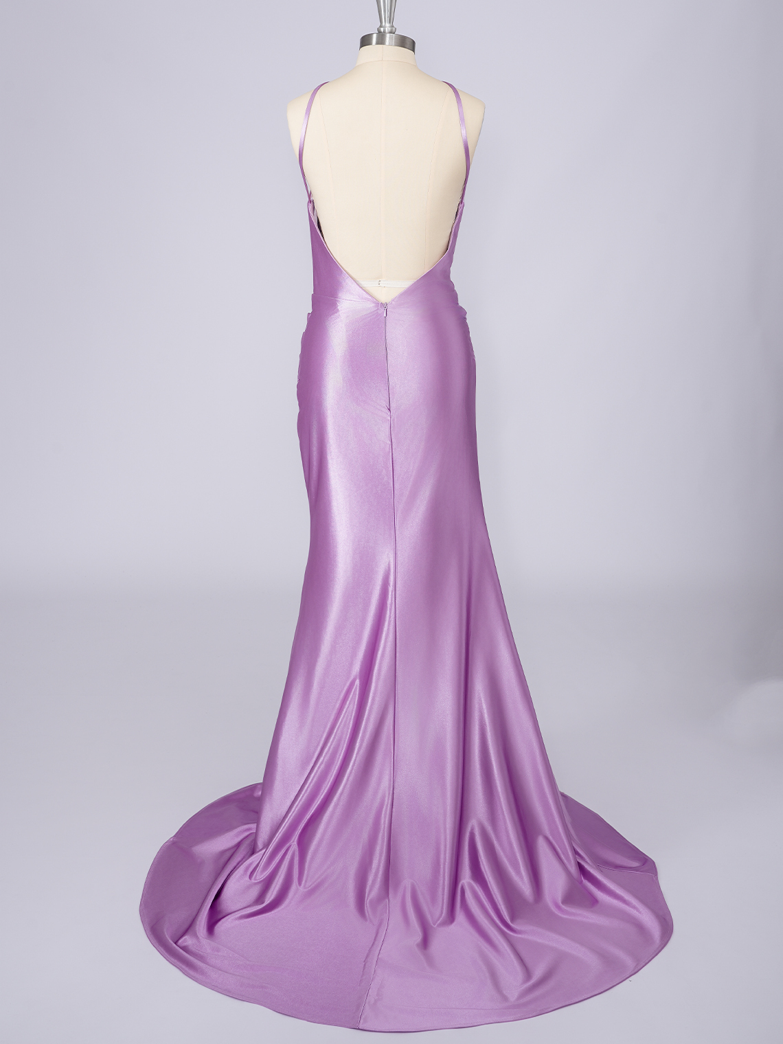 Lilac Silk Satin Mermaid Spaghetti Solid Color With Split Prom Dress