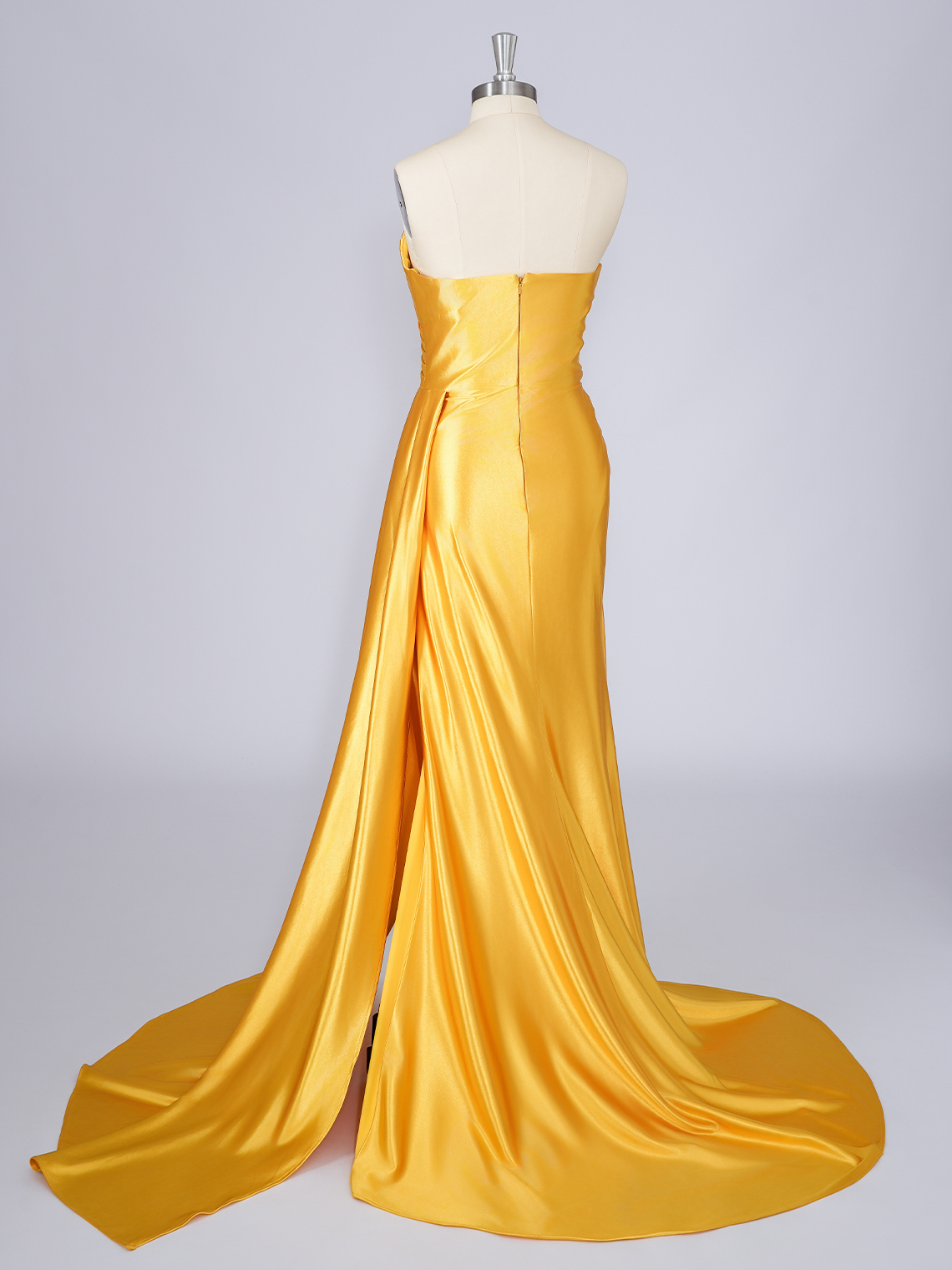 Yellow Mermaid Satin Strapless Solid Color With Ruffles Prom Dress