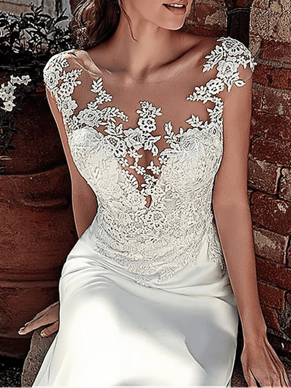 Mermaid/Trumpet Beach Open Back Wedding Dress Illusion With Appliques