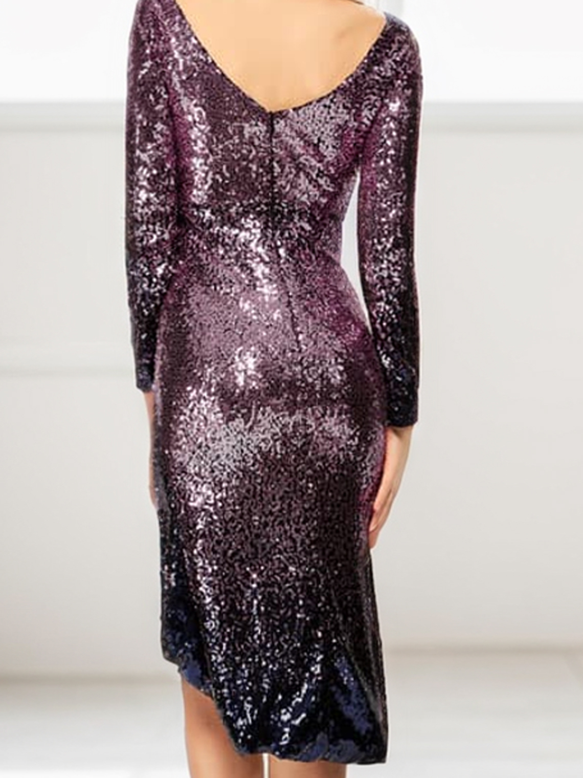 Sheath/Column V Neck Sequined Asymmetrical Cocktail Prom Party Dress
