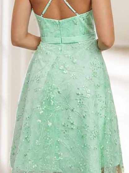 Dress A-line V Neck Spaghetti Straps Sleeveless Short Cocktail Party Dress